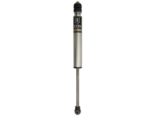 The ICON 01-10 GM HD 0-3in Front with Upper Control Arm 2.0 Series Aluminum Shocks VS IR features a sleek, cylindrical design in silver and black, showcasing a visible piston rod. Perfect for vehicle suspension systems, it improves off-road performance while upholding the renowned quality of the ICON brand.