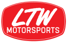 A red, oval-shaped logo for LTW Motorsports with white uppercase text reading "LTW" in a bold, modern font and "MOTORSPORTS" underneath in a smaller, simpler font. The logo has a white border.